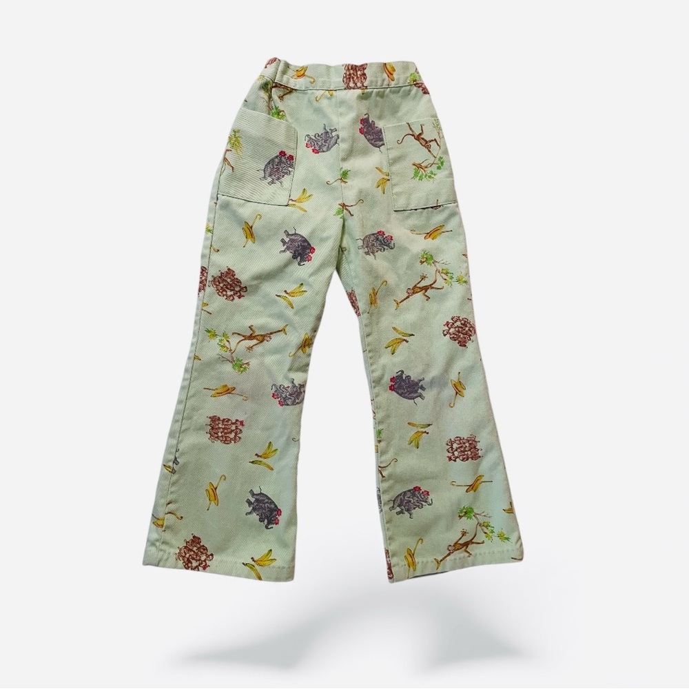 Vintage Talbots Kids Green Pants Monkeys Elephants Bananas Zoo Size 6X Girls